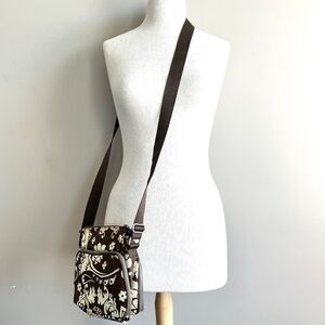 Baggallini crossbody bag purse brown paisley floral pouch zip pockets travel